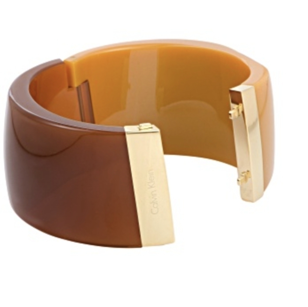 Bracelet Bangle Wide 18K Plated Clasp  Brown Gold Retro '80s Style Jewelry